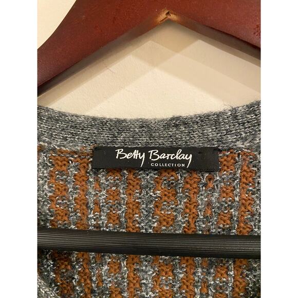 Betty Barclay Women’s Cardigan Ruffle Trim Brown Gray Knit Tweed Button Front - Picture 5 of 9